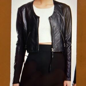 Linea Pelle The Looker cropped Moto jacket, black